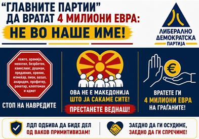 ЛДП бара „главните партии“ да вратат 4 милиони евра – Не во наше име! Ова не е Македонија!