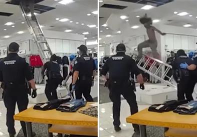 Снимка од апсење во трговски центар е хит- крадецот ползи низ таванот, полицијата го чека со душек (ВИДЕО) 