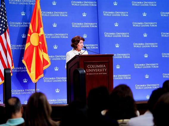 Сиљановска-Давкова одржа предавање на Универзитетот Колумбија во Њујорк во рамки на Светскиот лидерски форум