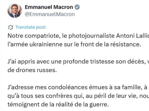 Макрон: Француски фоторепортер загина од руски дрон на фронтот во Украина