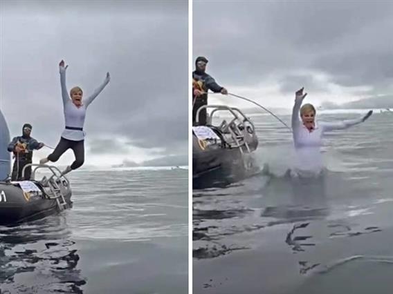 Колинда Грабар-Китаровиќ скокна во леденото море на Антарктикот (ВИДЕО)
