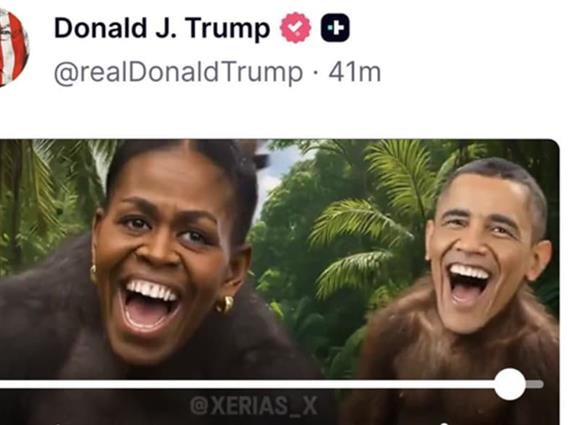 Трамп ја избришал снимката во која Барак и Мишел Обама се прикажани како мајмуни (ВИДЕО) 
