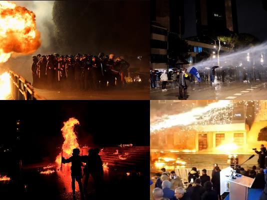 Хаос на антивладините протести во Тирана- повредени полицајци и новинари (ВИДЕО)