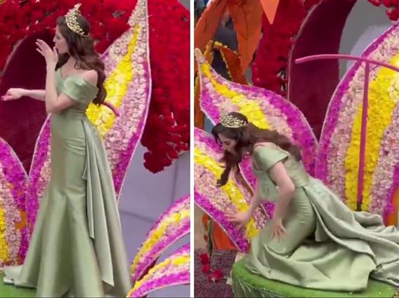 Видео: Мис Универзум Фатима Бош се струполи на платформа за време на фестивалската парада