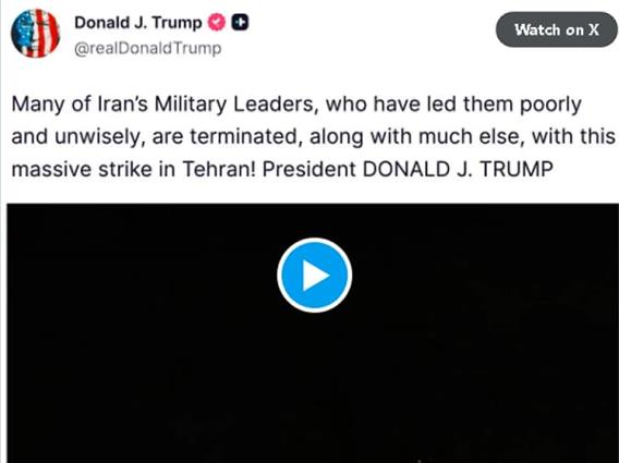 Трамп објави видео од смртоносен напад врз Техеран: Убивме многу ирански воени лидери