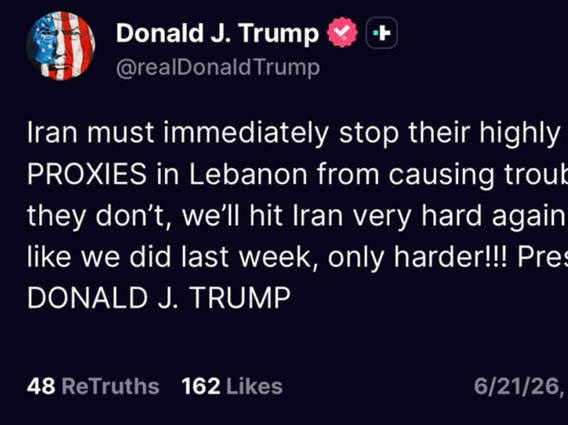 Трамп: Доколку Иран не ги запре своите сојузници во Либан, ќе удриме многу силно