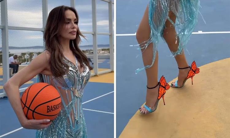 Видео: Северина на баскет во елегантен фустан и екстравагантни потпетици?