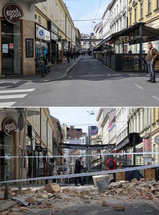 Фото: Загреб за време на земјотресот и денес