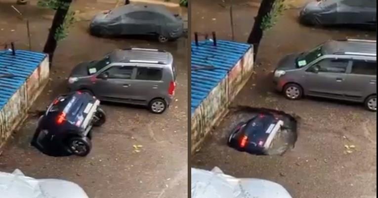 Се отвори земјата и пропадна автомобил во најмалата дупка досега (ВИДЕО)