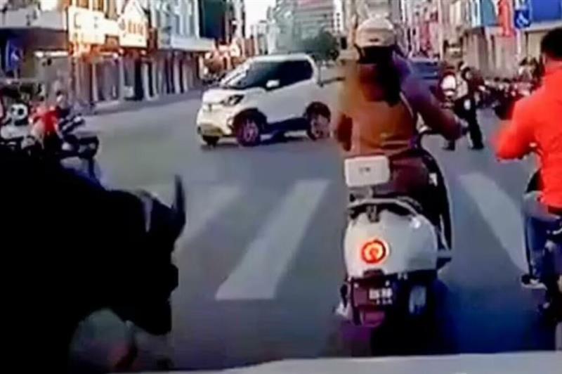 Збеснат бивол направи хаос среде град, „збриша“ девојка од скутер (ВИДЕО)
