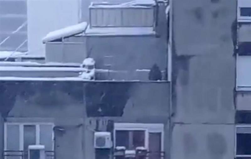 Видео: Чистеше снег на терасата, па направи нешто што ги разбесни сите