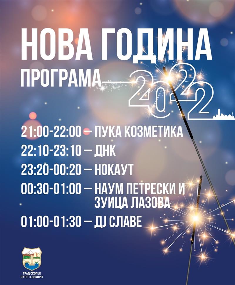 Дочекот на Новата 2022 година во Скопје со настап на домашни изведувачи