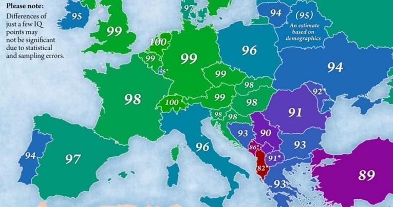Објавена е карта на интелигенцијата на европските нации, Балканот на дното 