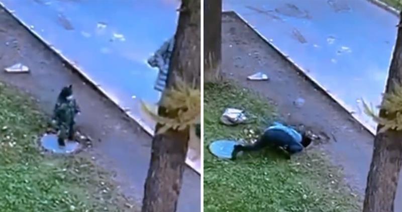 Дете шета со мајка му и наеднаш пропаѓа во шахта (Возменирувачко видео) 