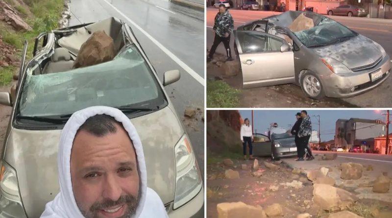 Американец за влакно избегна смрт: Го паркирал автомобилот, кога на него паднала огромна карпа 