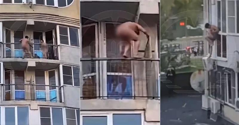 Бега од љубоморен маж преку балкон на петти кат, но потоа го стигнаа лутите соседи (ВИДЕО)