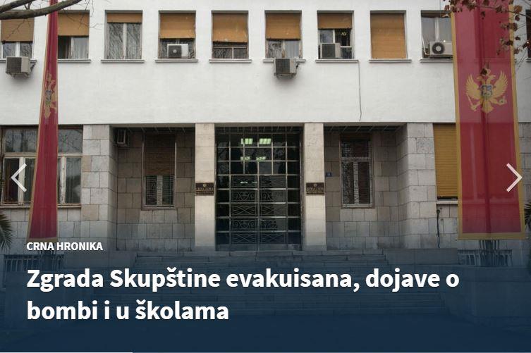 Црна Гора: Парламентот евакуиран, дојави за бомби во неколку училишта