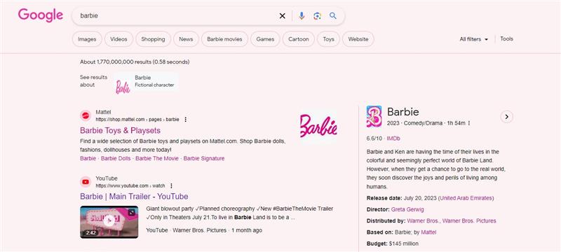 Ако го пребарувате овој филм на „Google“, целиот екран ви станува розов