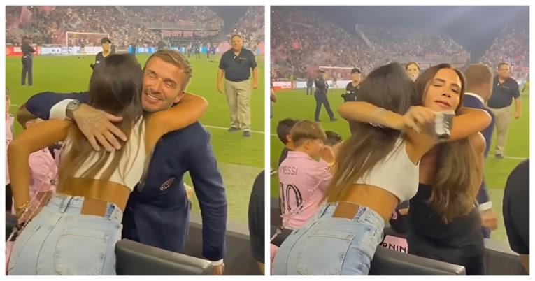 Атрактивната Антонела на Меси срдечно го гушна Дејвид Бекам, Викторија со хит реакција (ВИДЕО)