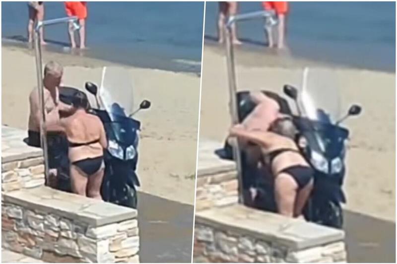 Шок глетка на плажа во Далмација: Маж и жена го мијат скутерот под туш (ВИДЕО)