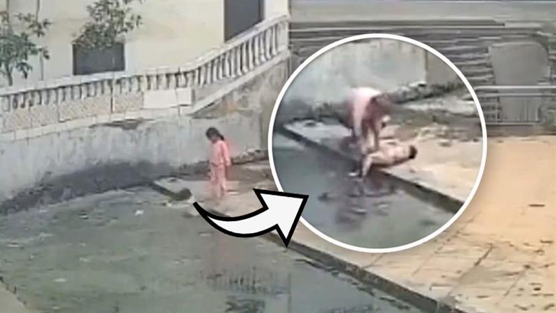 63 секунди паника: Детенце се дави во канал за отпадни води (ВИДЕО)