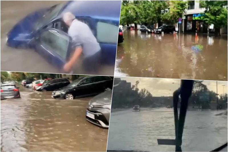 Силно невреме во Нови Сад: Автомобилите целосно под вода (ВИДЕО)