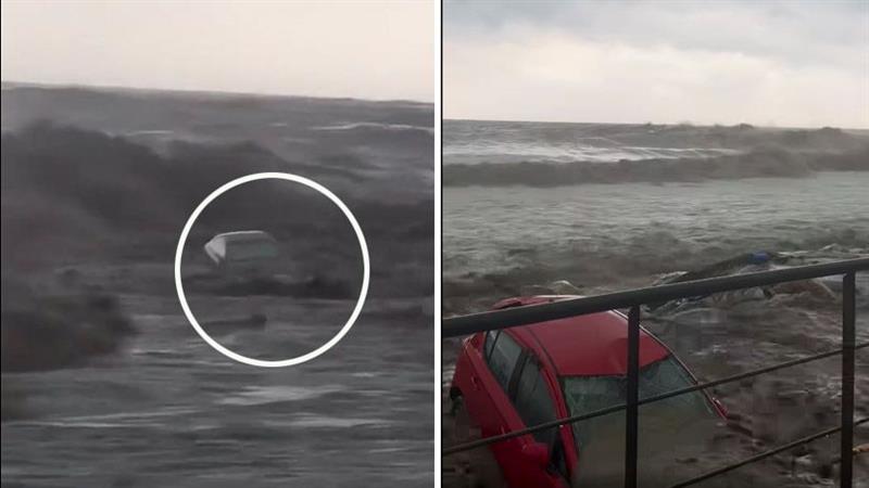 Надојдените води во Грција носат автомобили од градскиот паркинг директно во морето (ВИДЕО)