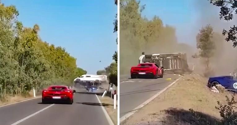 Дивееле со луксузно Ферари, па се забиле во кампер и изгореле (ВИДЕО)