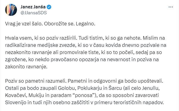 Јанша до Словенците: Ѓаволот ја однесе шегата, вооружете се