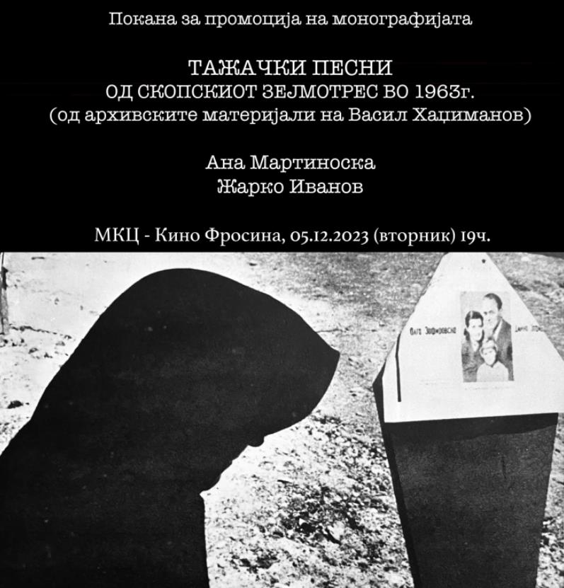 Промоција на книгата „Тажачки песни од скопскиот земјотрес во 1963 година“
