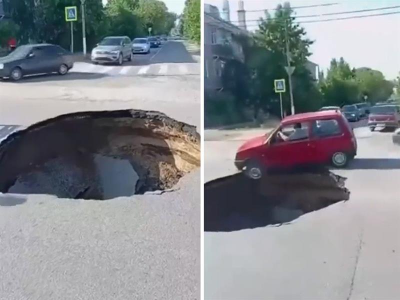 Среде крстосница се отвори огромна дупка, еден возач имал неверојатна среќа (ВИДЕО)