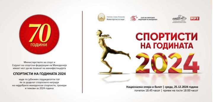 Свечен јубилеен настан „Спортисти на годината“ за 2024 година
