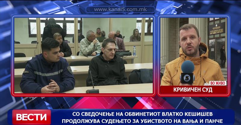 Со сведочење на обвинетиот Влатко Кешишев продолжува судењето за убиството на Вања и Панче