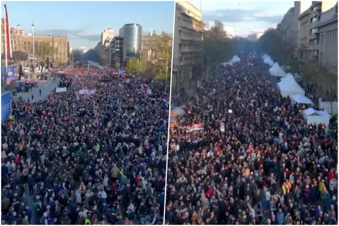 Илјадници се собраа во Белград на собирот „Србија не ја даваме“, ќе се обрати Вучиќ (ВИДЕО)