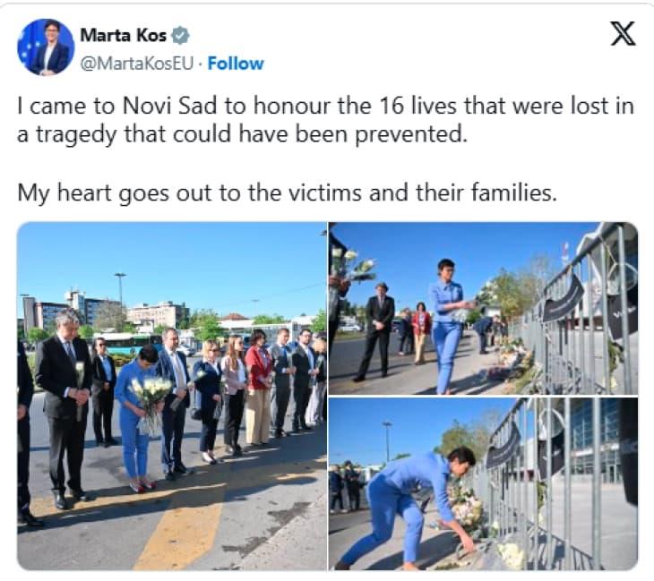 Марта Кос во Нови Сад им оддаде почит на жртвите од падот на бетонската настрешница