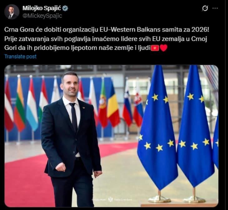 Милојко Спајиќ: Следната година во Црна Гора ќе се одржи самитот ЕУ - Западен Балкан