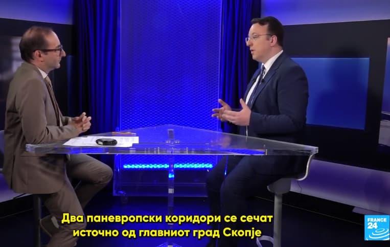 Николоски во интервју за Франс 24: Работиме паралелно на развој на двата паневропски коридори 8 и 10