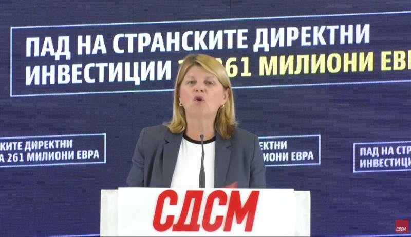 Шукова: 261 милион евра помалку странски инвестиции - ВМРО ДПМНЕ ја уништи довербата на инвеститорите