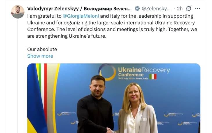 Зеленски ја повика Италија да инвестира во одбраната на Украина