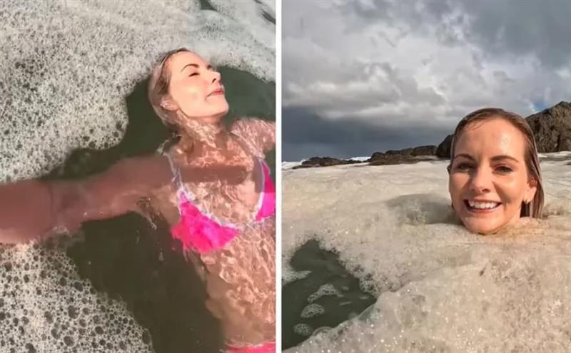 Инфлуенсерка сакала да се пофали со снимка на море, па запливала во фекалии- пената ѝ влегува во уста (ВИДЕО)