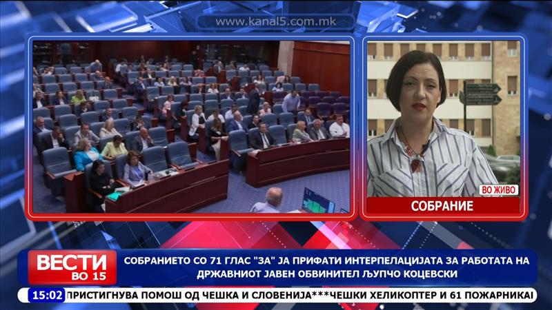 Собранието со 71 глас „за“ ја прифати интерпелацијата за државниот јавен обвинител Љупчо Коцевски