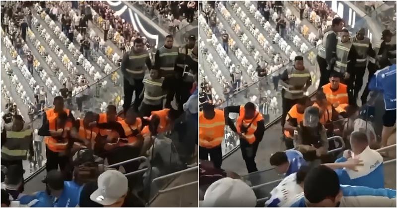 Ужас на трибините: Тројца обезбедувачи претепуваат навивач (ВИДЕО)