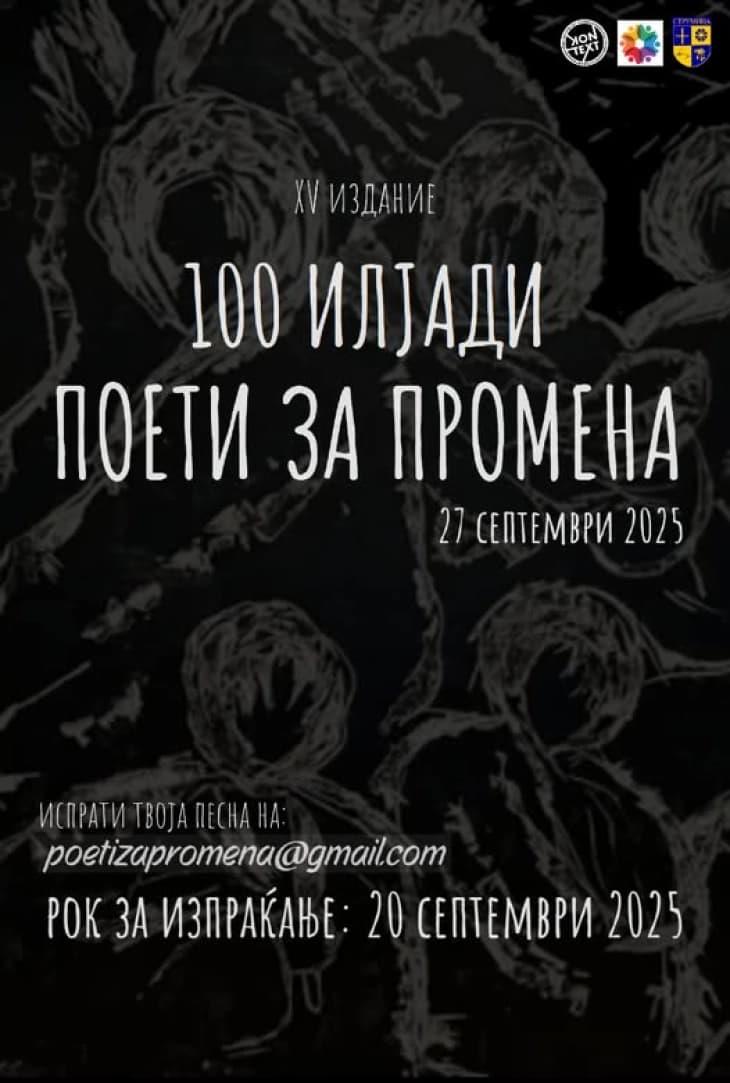 Објавен Конкурсот за поезија за 15. Издание на манифестацијата „100 илјади поети за промена“