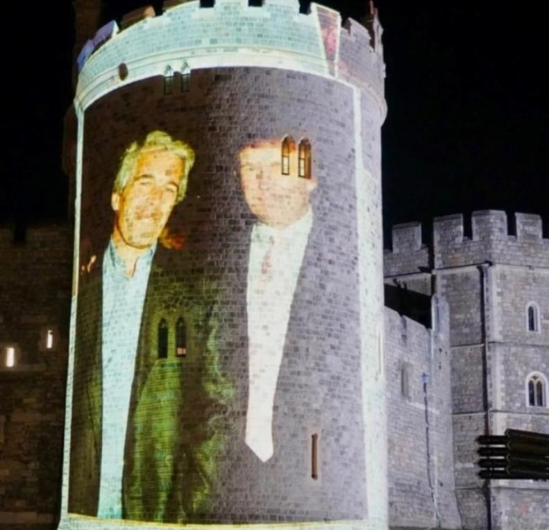 Активисти проектираа фотографии од Трамп со Џефри Епштајн на замокот Виндзор