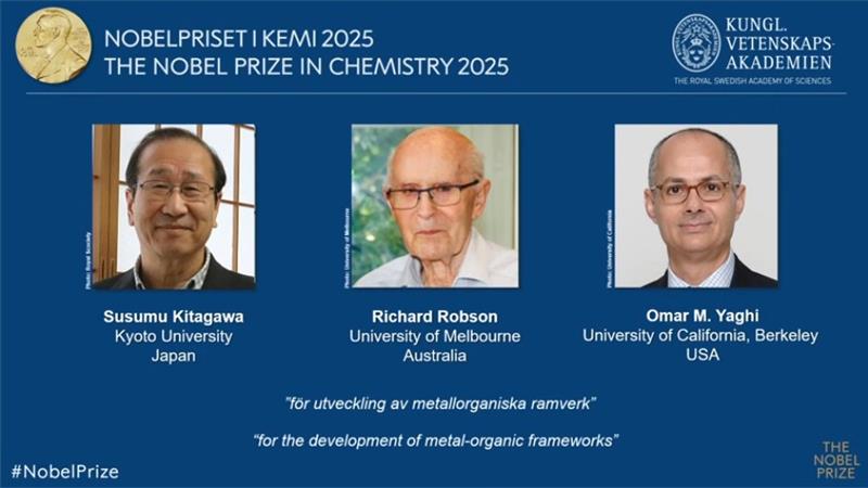 Нобеловата награда за хемија за 2025 година за тројца научници кои овозможија „собирање вода од пустински воздух“.