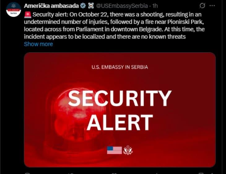 Американската амбасада издаде безбедносно предупредување поради инцидентот пред српскиот парламент
