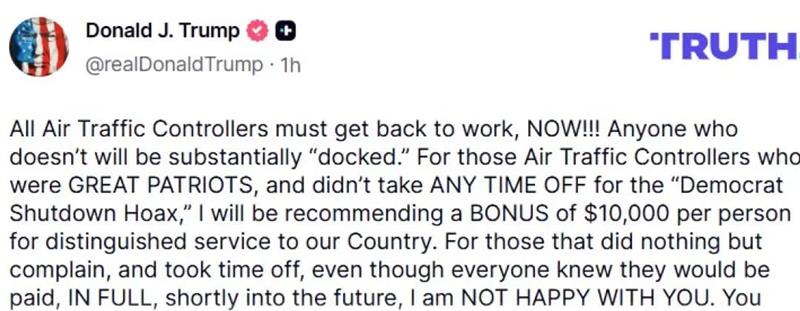 Трамп им се закани на контролорите на летање во САД веднаш да се вратат на работа