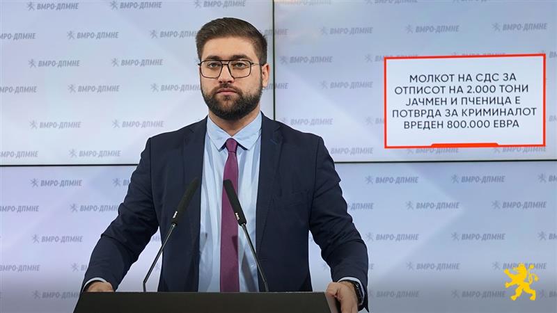 Манасиевски: Молкот на СДС за отписот на 2.000 тони јачмен и пченица е потврда за криминалот вреден 800.000 евра  