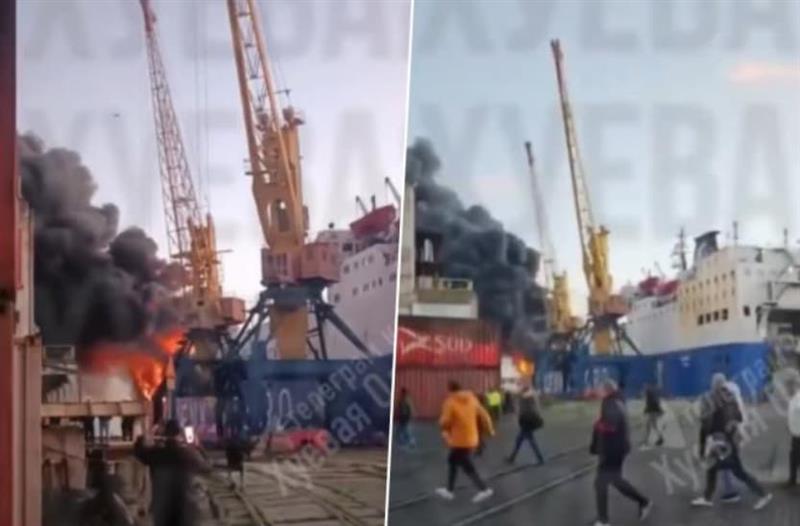 Турски брод е погоден со ракета „Искандер“ во украинското пристаниште Одеса (ВИДЕО)