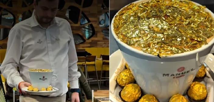 Видео: Најголемото „капучино“ со прехранбено злато се служи со 10 слатки топчиња